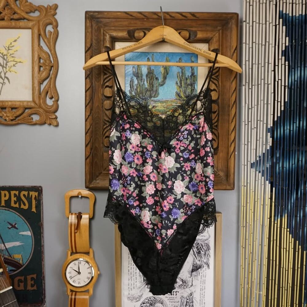 Vintage floral lace lingerie teddy one piece